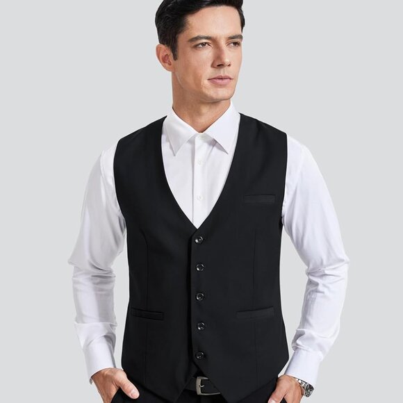 Classic V-Neck Cotton Blend Men's Waistcoat - Size Medium for Weddings & More - Picture 4 of 6